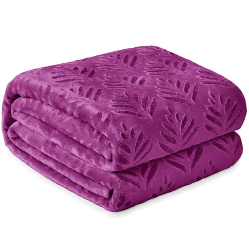 Exclusivo Mezcla Leaves Pattern Throw Blanket for Couch, Purple | Soft and Cozy Fleece Blanket All Season Use, Lightweight Plush Fuzzy , Home Decor, 50x60 Inches - color: Purple, size: Throw(50"x60")