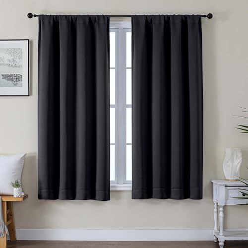 Gwine Black Blackout Curtains for Bedroom 63 Inch Length - Thermal Insulated Light Blocking Window Curtain Panels, Solid Room Darkening Drapes for Living Room, 2 Panels, Each W40 x L63 - color: Black, size: 40"W x 63"L (Pack of 2)