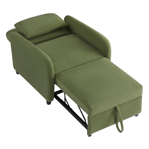 CHITA 3-in-1 Convertible Sleeper Chair, Pull-Out Sofa Bed Chair, Moss | Chair to Chaise Lounge to Flat Bed for Living room, 4 Adjustable Backrest Positions, Chenille Fabric, High-resilience Foam - color: Moss
