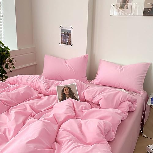 Nanko Pink Full Size Duvet Cover Set, Luxury Lightweight Microfiber Bedding Sets with Zip Ties - Modern Bed Sets for Women Men Chambray Teen 3pc 80 x 90 inch, Light Pink Coral - color: Pink, size: Full
