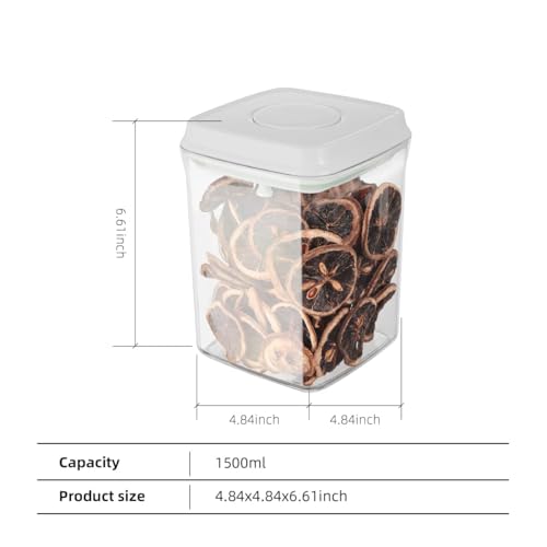 Food Airtight Containers (1500ml) 1.5 Qt Pop Up Food Formula Container With Lids, Bpa-Free One Button Open Stackable Container for Coffee Tea Brown Sugar Cereals - 8 Labels - Clear - color: 1.5 QT