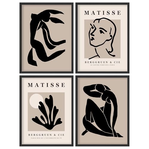 SIGNWIN Framed Poster Set Matisse Inspired Abstract Modern Minimalist Line and Shape Illustrations Modern Art Decorative Minimalist Multicolor for Bedroom - 11"x14"x4 Black - color: A35-2303-yuk17, size: 11"L x 14"W, style: Black Frame