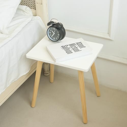 AWASEN Side Table, Small End Accent Table for Living Room Bedroom Office Small Spaces, Modern White Side Table Nightstand with Solid Wood, Easy Assembly, (White) - color: White