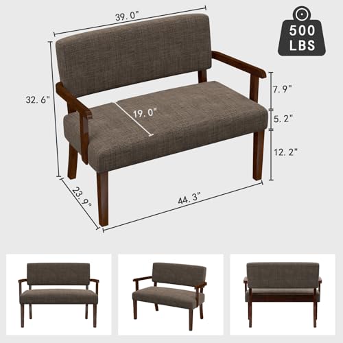 Accent Chair 2 Seat, Upholstered Reading Leisure Chair, Bench with Solid Wood Frame for Dining, Reading,Waiting Rooms (Brown) - color: Brown, size: Bench