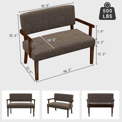 Accent Chair 2 Seat, Upholstered Reading Leisure Chair, Bench with Solid Wood Frame for Dining, Reading,Waiting Rooms (Brown) - color: Brown, size: Bench