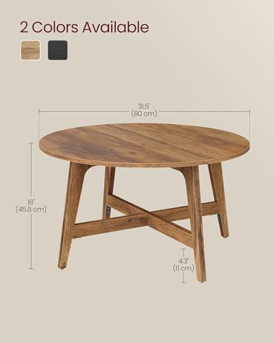 VASAGLE Round Coffee Table, 31.5-Inch Center Table, Tapered Legs | Curved Transitions, Easy to Assemble, for Living Room, Honey Brown, MAEZO Collection ULCT251KB01S - color: Honey Brown, size: 31.5"Dia. x 18"H
