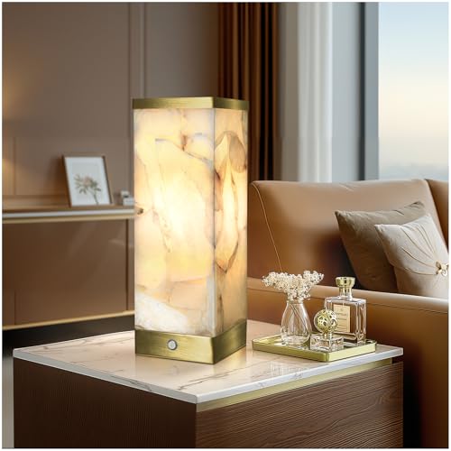 Scenekoy Modern Alabaster Rechargeable Cordless Table Lamp for Living Room | Portable Battery Operated LED Bedside Lamp, Cordless Night Light for Bedroom Nightstand Home Office Desk (Bulb Included) - color: Off-White