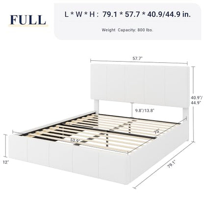 Allewie Full Size Dutch Velvet Upholstered Platform Bed Frame/Vertical Channel Tufted Adjustable Headboard/Low Profile Bed Frame/No Box Spring Needed/Easy Assembly/White - color: White, size: Full