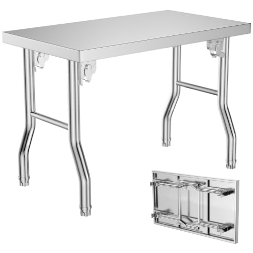 Stainless Steel Folding Table, 48 X 24 Inch Restaurant Tables | 4 ft Folding Table, Heavy Duty Commercial Folded Work Table For Vendor Grill Kitchen Prep Outdoor Indoor - size: 48" x 24"