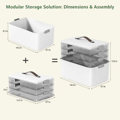 MOPALL Craft Medicine Cabinet Organizers Storage Box for Art Supply Sewing | 4-Tier Mega Capacity, Portable Latch Bin with Lid, Leather Handle, Space-Saving, for Home Office, Pill Bottle, First Aid