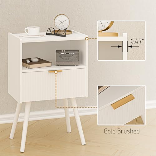 White Nightstand,Modern Bedside Table with Storage Drawer and Open Wood Shelf, for Living Room, Bedroom and Small Spaces, Accent Night Stand with Solid Wood Legs, Easy Assembly,Classic White - color: White