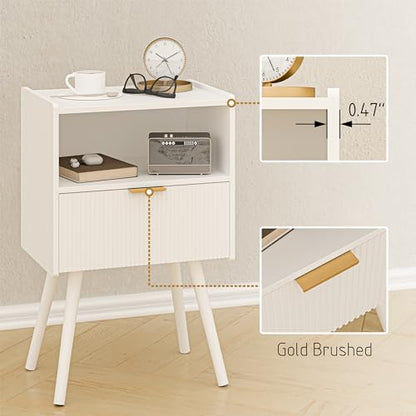 White Nightstand,Modern Bedside Table with Storage Drawer and Open Wood Shelf, for Living Room, Bedroom and Small Spaces, Accent Night Stand with Solid Wood Legs, Easy Assembly,Classic White - color: White
