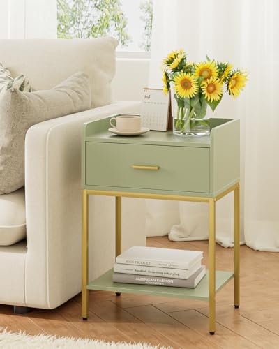 Masupu Nightstand,Bedside Table 3-Tier Modern Night Stand with Storage Drawer and Shelf,Small End Side Table for Bedroom,Living Room,Black (Without Outlet, Green) - color: Green