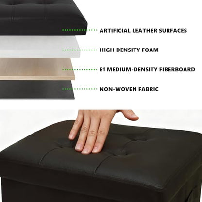 ALASDO Storage Ottoman Footrest Stool Small Ottoman with Storage Foldable Ottomans Foot Rest Footstool Bench for Living Room 17x13x13inches Black - color: Black
