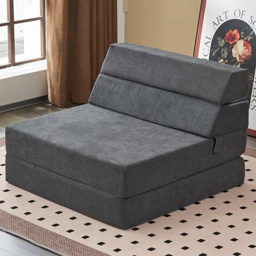 jela Foldable Sofa Bed Large Soft Foam Convertible Sleeper Chair Luxury Miss Fabric Fold Out Chair Bed Floor Couch with Back Support Floor Sofa for Living Room Bedroom (83"x33",Dark Gray) - color: Miss Fabric Dark Gray