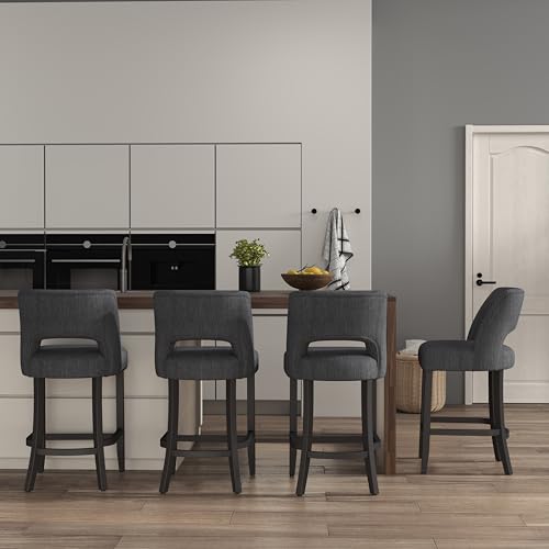 VKNOW Bar Stools Set of 4, 26" Upholstered Counter Height Bar Stools | Modern Counter Stools with Black Rubberwood Legs for Kitchen Island Dining Room Bar, Dark Grey-Black Legs - color: Dark Grey-black Legs, size: Set of 4