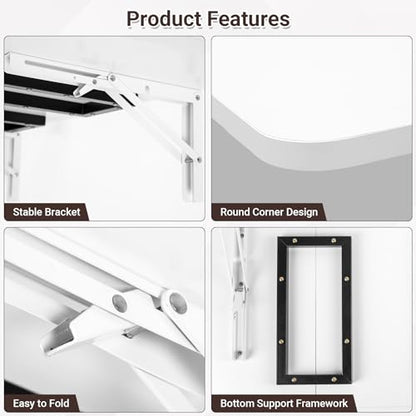 Neoaider Wall Mounted Folding Desk 35.4” x 15.7”, White | Drop Down Table with Metal Collapsible Brackets, Folding Wall Table for Small Spaces, Home, Office, Kitchen, Laundry Room - color: White, size: 35.4" x 15.7"