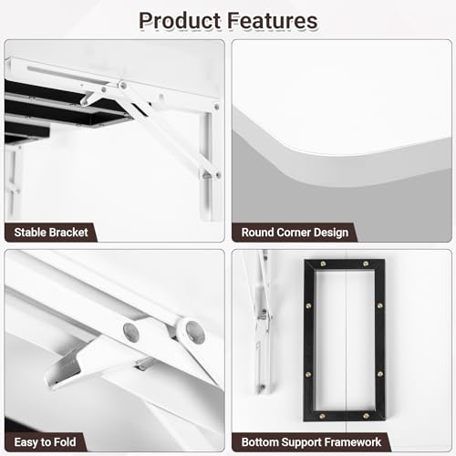 Neoaider Wall Mounted Folding Desk 35.4” x 15.7”, White | Drop Down Table with Metal Collapsible Brackets, Folding Wall Table for Small Spaces, Home, Office, Kitchen, Laundry Room - color: White, size: 35.4" x 15.7"