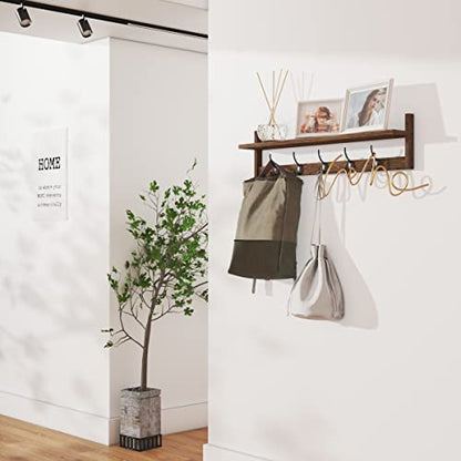 BAMEOS Wall Mounted Coat Rack with Adjustable Easy Install, Rust Proof, Brown Wooden Material, 28.9 Inch Length - style: Brown-28.9IN with shelf