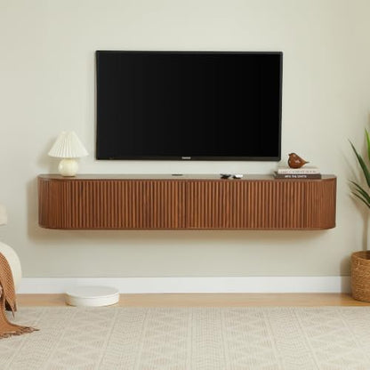 LUMISOL 71” Wall Mounted Floating TV Cabinet with Fluted Doors, Media Console with Cable Management Holes for Living Room, Bedroom, Walnut - size: 70.87"L x 12.6"W x 11.81"H