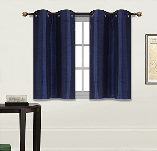 Elegant Home 2 Panels Tiers Grommets Small Window Treatment Curtain Faux Silk Insulated Blackout Drape Short Panel 28" W X 36" L Each for Kitchen Bathroom or Any Small Window # D24 (Navy Blue) - color: Navy Blue