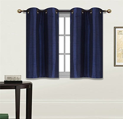 Elegant Home 2 Panels Tiers Grommets Small Window Treatment Curtain Faux Silk Insulated Blackout Drape Short Panel 28" W X 36" L Each for Kitchen Bathroom or Any Small Window # D24 (Navy Blue) - color: Navy Blue