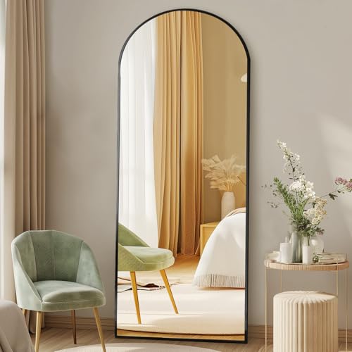 DUMOS 58"x19" Arched Full Length Mirror with Stand, Full Body Floor Mirror | Free Standing or Wall Mount, Hanging or Leaning, Nano Glass Aluminum Frame, Modern Simple Home Decor, Black - color: Black-arched, size: 58"L x 19"W