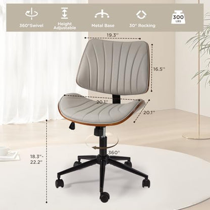 EROMMY Armless Office Desk Chair,Wooden Back Small Office Desk Chair No Arms Adjustable Height Modern Armless Chairs with Swivel Wheels for Small Spaces, Grey - color: Grey