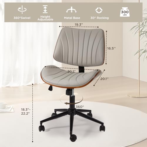 EROMMY Armless Office Desk Chair,Wooden Back Small Office Desk Chair No Arms Adjustable Height Modern Armless Chairs with Swivel Wheels for Small Spaces, Grey - color: Grey