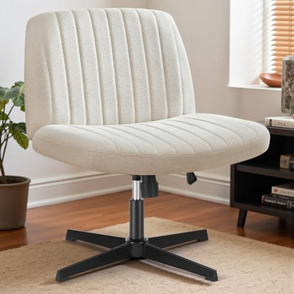 DUMOS Criss Cross Chair No Wheel Legged Office Wide Comfy Desk Vanity Chair, Armless Computer Task Seating Comfy Fabric, Swivel Home Height Adjustable for Bedroom, Study, Beige No Wheel - color: Beige No Wheel