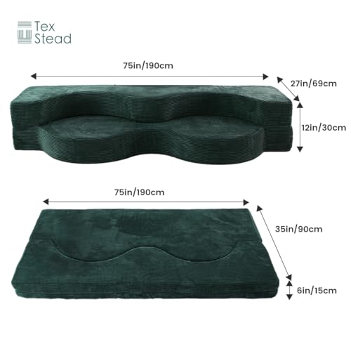 75" Folding Sofa Bed Convertible Futon, Twin Size Sleeper Couch, Washable Velvet Corduroy Cover & High-Density Foam, 2-in-1 Floor Mattress, No Assembly for Living Room/Dorm Green - color: Green
