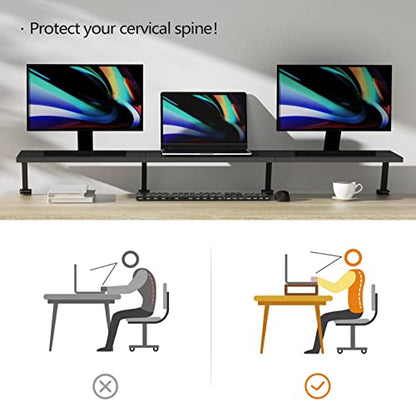 Extra-Large 45-Inch Wood Clamp On Desk Monitor Shelf with Spacious Storage Space - Fits 60-inch or Dual 32-inch Screens, C-Clamp Design with Rubber Pad, Max Load 44lbs - size: 45-INCH