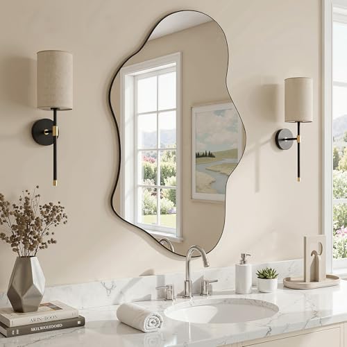 Irregular Wall Mirror, 24"x36" Wavy Cloud Bathroom Vanity Mirrors | Unique Asymmetrical Abstract Mirror with Tempered Glass for Bedroom, Living Room, Entryway, Hallway, Cloakroom - size: 36"L x 24"W