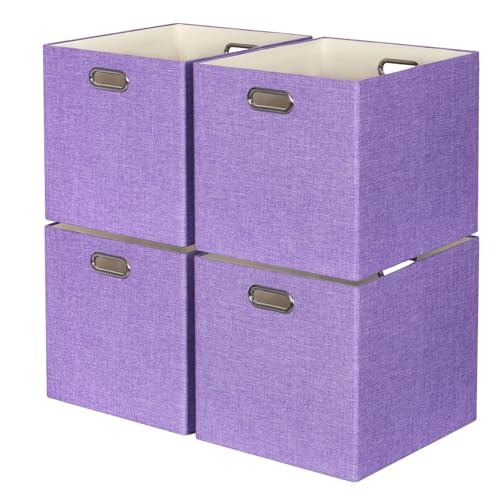 13" x 15" x 13" Linen Storage Cubes with Handles, Pack of 4 | Collapsible Fabric Bins for Home Organization, Suitable for Shelves, Closet, Wardrobe, Bedroom - size: 13 x 15 x 13 Inch