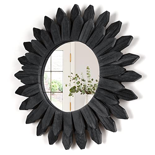 Black Wall Decor Wall Mirror 12 inch Boho Wall Decor Wood Decorative Mirror for Room Decor Home Decor for Bedroom Living Room Bathroom Kitchen Black - color: Black, size: 12 inch (1 pack)