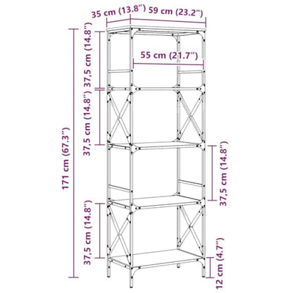5-Tier Bookshelf Industrial Bookcase with Metal Frame, Tall Open Storage Display Shelving Unit for Living Room, Bedroom, Office, 23.2 x 13.8 x 67.3 Inches, Black - color: Black