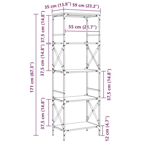 5-Tier Bookshelf Industrial Bookcase with Metal Frame, Tall Open Storage Display Shelving Unit for Living Room, Bedroom, Office, 23.2 x 13.8 x 67.3 Inches, Black - color: Black