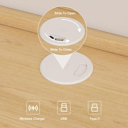 homary Floating Wooden Nightstand with Light & Charging Station, Wall Mounted Nightstand with Drawer, Wireless Charging, USB Ports, Modern Natural Floating Bedside Table for Bedroom