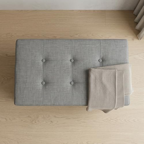 HOME DESIGN Florence 30" Upholstered Folding Storage Ottoman Bench, Tufted Top, Space-Saving Storage, Gray Linen Fabric - color: Gray Linen