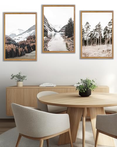 UPWOIGH Mountain Landscape Framed Wall Art, 16 x 24 Inch, Set of 3 | Mountain, Lake and Pine Tree Photography Prints, Soft Neutral Tones, Light Wood Frames for Bedroom, Office and Living Room - color: Grey Mountain, size: 24"L x 16"W