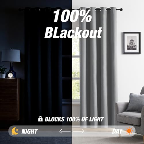 KangBang Grey Blackout Linen Curtains for Bedroom 72 Inch Length | Grommet Top Drapes, Lightweight, Thermal Insulated, Noise Reduction, Privacy Protection, For Living Room, 52" W x 72" L - color: Grey, size: 52"W x 72"L (Pack of 2)