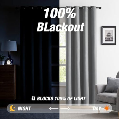 KangBang Gray Blackout Linen Curtains 108 Inches Long 9 FT | Thermal Insulated, Sound Dampening, Lightweight Draperies with Grommet, For Living Room Kitchen, 52x108 Inch, Grey, 2 Panels - color: Grey, size: 52"W x 108"L (Pack of 2)