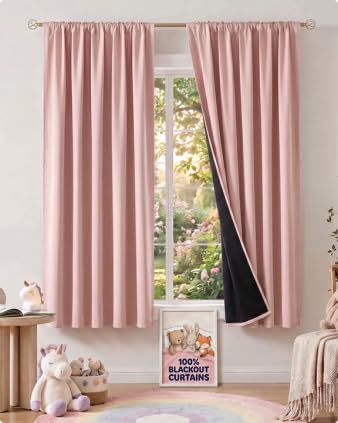 NICETOWN 100% Blackout Pink Curtains 63 inches Long, Rod Pocket Light Blocking Window Treatment Thermal Insulated Drapes for Girls Room, W52 x L63, 2 Panels - color: Pink, size: 52"W x 63"L (Pack of 2)