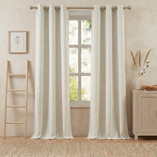 Anpark Natural 100% Blackout Linen Curtains for Bedroom,Black Out Curtains 63 Inch Long Farmhouse Thick Textured Window Room Darkening Curtain for Living Room,Grommet Drapes,42" W x 63" L,(2 Panels) - color: Natural, size: 42"W x 63"L (Pack of 2)