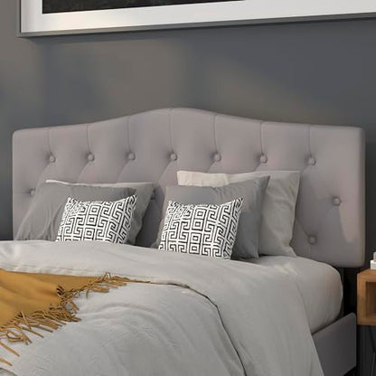 EMMA + OLIVER Light Gray Queen Button Tufted Headboard | Adjustable Bed Rail Slots, Fabric Upholstered - color: Light Gray, size: Queen