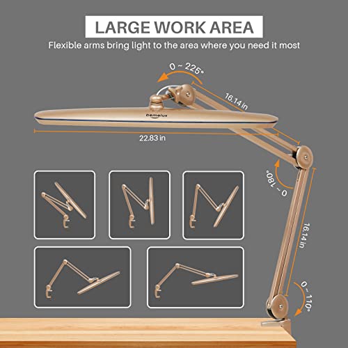 23-Inch LED Task Lamp with Clamp, 24W 2200LM, Gold | 117 SMD LEDs with 4 brightness levels provide eye-caring lighting for reading, crafting, office work, and study