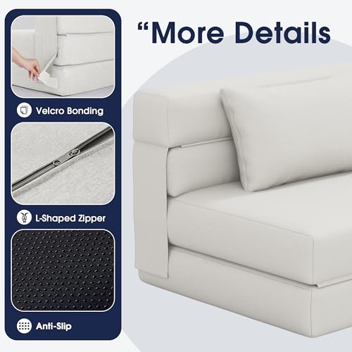 3-in-1 Foldable Chair Bed, Folding Sleeper Chair with Back Cushion, Convertible Sofa Bed for Adults, Cream Beige - color: Beige, size: Modern
