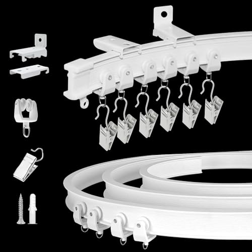 KOLAKO Flexible Bendable Curtain Track Ceiling Wall Mount 12Ft Sliding Ceiling Curtain Track System for RV Bay Shower Curtain Rods, White - color: White, size: 12Ft