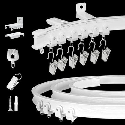 KOLAKO Flexible Bendable Curtain Track Ceiling Wall Mount 12Ft Sliding Ceiling Curtain Track System for RV Bay Shower Curtain Rods, White - color: White, size: 12Ft