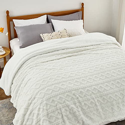 Bedsure Gentlesoft Sherpa King Size Blanket for Bed- Fleece Fluffy & Cozy Cable Jacquard Tufted for Women Gift, Thick and Warm Christmas Blanket for Winter, Cream, 108x90 Inches | Ultra-Soft, Cozy, Heavy Thick for Winter, Ideal for Bed, Living Room, Gift